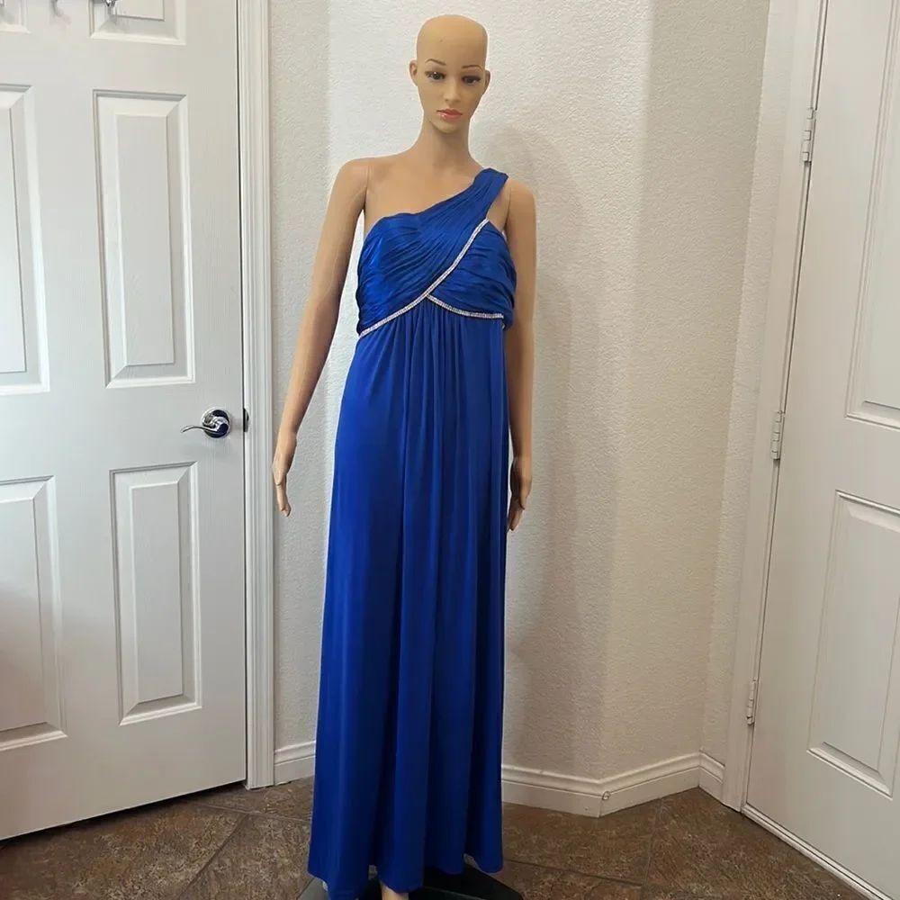 David’s Bridal Cobalt Blue Size 20 Diamond Accent Waist One Shoulder Maxi Dress